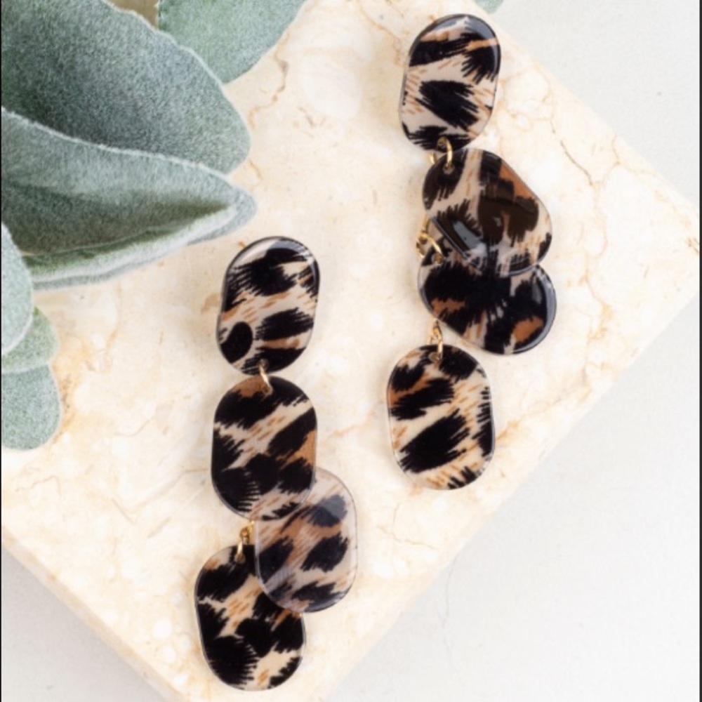 Acrylic Drop Earrings, Leopard